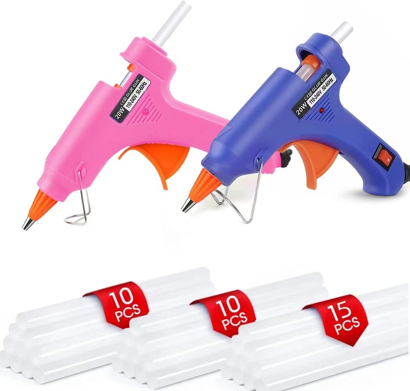 FYOUNG Mini Hot Glue Gun 2-Pack Blue Pink 35pcs Hot Glue Sticks for Quick Fix Artist DIY Art Home 20w - Image 1